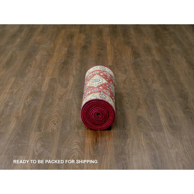 Shahbanu Rugs Auburn Red Hand Knotted Natural Wool Karajeh Design Soft